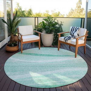 Homeroots 3' Artichoke Green And Ivory Abstract Washable Area Rug For Indoor And Outdoor Spaces, Durable Design 8' Round Polyester 603703