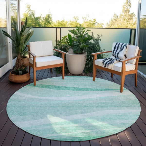 Homeroots 3' Artichoke Green And Ivory Abstract Washable Area Rug For Indoor And Outdoor Spaces, Durable Design 8' Round Polyester 603703