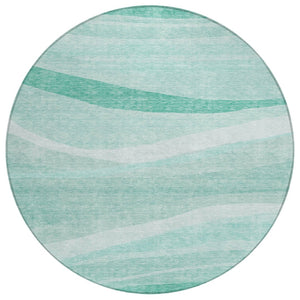 HomeRoots 5' Aqua and Sky Blue Abstract Area Rug - Stylish, Washable, Indoor/Outdoor, Stain-Resistant Design 8' Round 603703