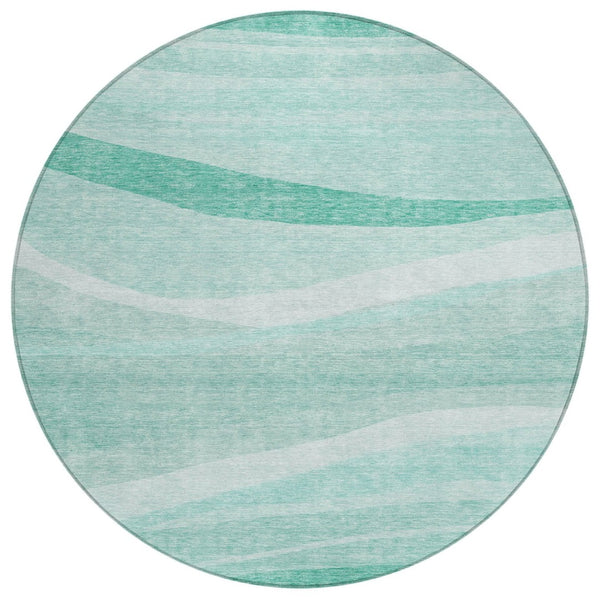 HomeRoots 5' Aqua and Sky Blue Abstract Area Rug - Stylish, Washable, Indoor/Outdoor, Stain-Resistant Design 8' Round 603703