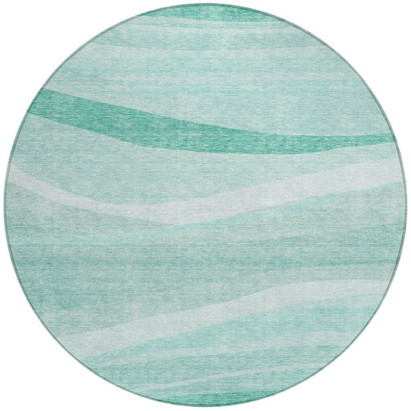 Homeroots 3' Artichoke Green And Ivory Abstract Washable Area Rug For Indoor And Outdoor Spaces, Durable Design 8' Round Polyester 603703