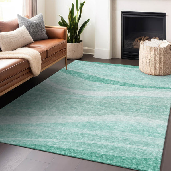 Homeroots 3' Artichoke Green And Ivory Abstract Washable Area Rug For Indoor And Outdoor Spaces, Durable Design 9' X 12' Polyester 603705