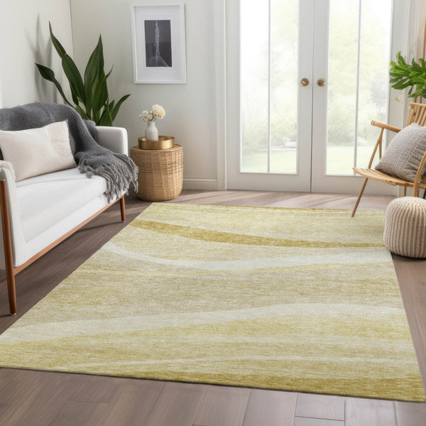 Homeroots 3' Artichoke Green And Ivory Abstract Washable Area Rug For Indoor And Outdoor Spaces, Durable Design 3' X 5' Polyester 603713