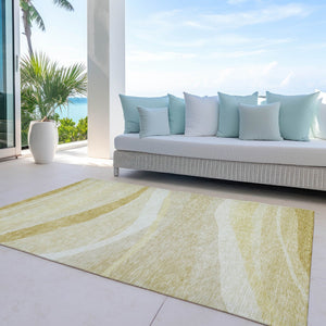Homeroots 3' Artichoke Green And Ivory Abstract Washable Area Rug For Indoor And Outdoor Spaces, Durable Design 5' X 8' Polyester 603714