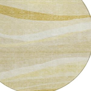 Homeroots 3' Artichoke Green And Ivory Abstract Washable Area Rug For Indoor And Outdoor Spaces, Durable Design 8' Round Polyester 603715
