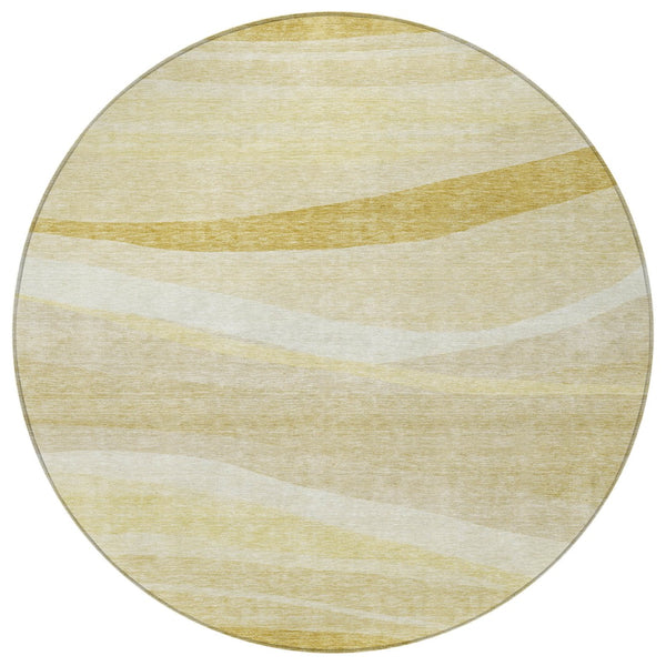 Homeroots 3' Artichoke Green And Ivory Abstract Washable Area Rug For Indoor And Outdoor Spaces, Durable Design 8' Round Polyester 603715