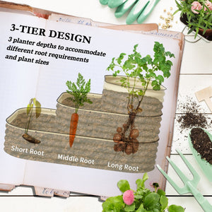 English Elm Outsunny 3 Tier Galvanized Steel Raised Garden Bed with Open Bottom Stair Step Design W2225P174395