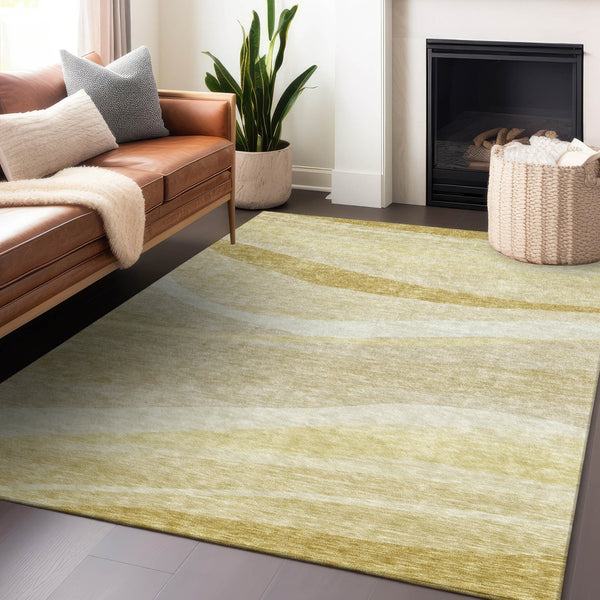 Homeroots 3' Artichoke Green And Ivory Abstract Washable Area Rug For Indoor And Outdoor Spaces, Durable Design 9' X 12' Polyester 603717