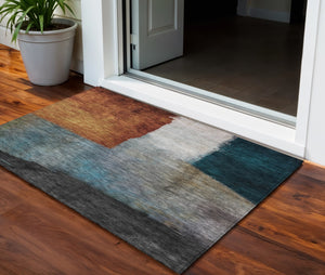 Homeroots 3' Copper Green And Gray Abstract Washable Area Rug - Perfect For Indoor And Outdoor Spaces! 3' X 5' Polyester 603719