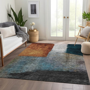 Homeroots 3' Copper Green And Gray Abstract Washable Area Rug - Perfect For Indoor And Outdoor Spaces! 3' X 5' Polyester 603719