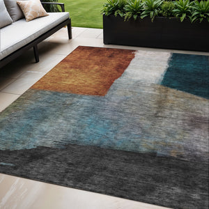 Homeroots 3' Copper Green And Gray Abstract Washable Area Rug - Perfect For Indoor And Outdoor Spaces! 5' X 8' Polyester 603720