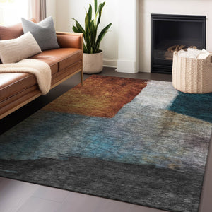 Homeroots 3' Copper Green And Gray Abstract Washable Area Rug - Perfect For Indoor And Outdoor Spaces! 5' X 8' Polyester 603720