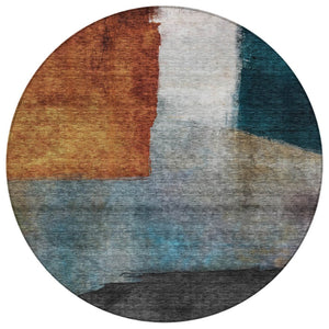 HomeRoots 5' Copper Green and Gray Abstract Area Rug - Stylish, Washable for Indoor & Outdoor Versatility 8' Round 603721
