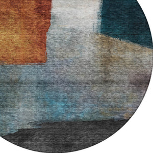 Homeroots 3' Copper Green And Gray Abstract Washable Area Rug - Perfect For Indoor And Outdoor Spaces! 8' Round Polyester 603721
