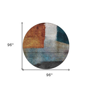 Homeroots 3' Copper Green And Gray Abstract Washable Area Rug - Perfect For Indoor And Outdoor Spaces! 8' Round Polyester 603721