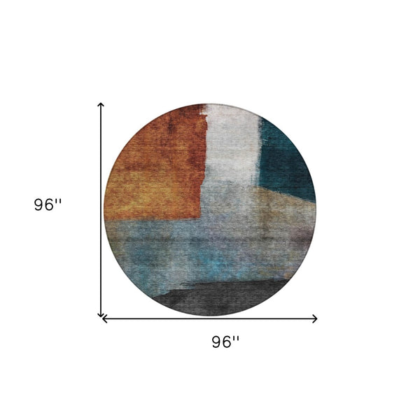 Homeroots 3' Copper Green And Gray Abstract Washable Area Rug - Perfect For Indoor And Outdoor Spaces! 8' Round Polyester 603721