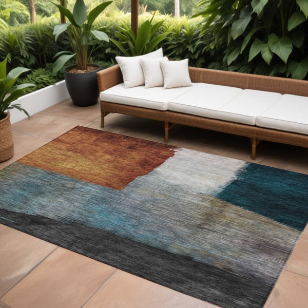 Homeroots 3' Copper Green And Gray Abstract Washable Area Rug - Perfect For Indoor And Outdoor Spaces! 8' X 10' Polyester 603722