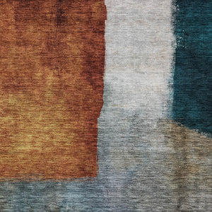 Homeroots 3' Copper Green And Gray Abstract Washable Area Rug - Perfect For Indoor And Outdoor Spaces! 8' X 10' Polyester 603722
