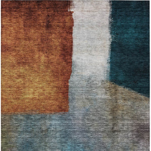 Homeroots 3' Copper Green And Gray Abstract Washable Area Rug - Perfect For Indoor And Outdoor Spaces! 9' X 12' Polyester 603723