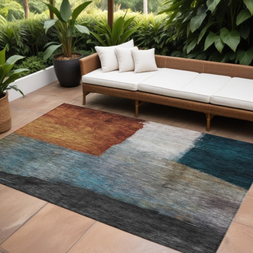 HomeRoots 9' X 12' Copper Green and Gray Abstract Area Rug - Stylish, Washable, Durable for Indoor & Outdoor Use 603723
