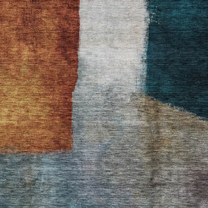 Homeroots 3' Copper Green And Gray Abstract Washable Area Rug - Perfect For Indoor And Outdoor Spaces! 9' X 12' Polyester 603723