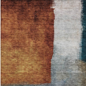 Homeroots 3' Copper Green And Gray Abstract Washable Area Rug - Perfect For Indoor And Outdoor Spaces! 10' X 14' Polyester 603724