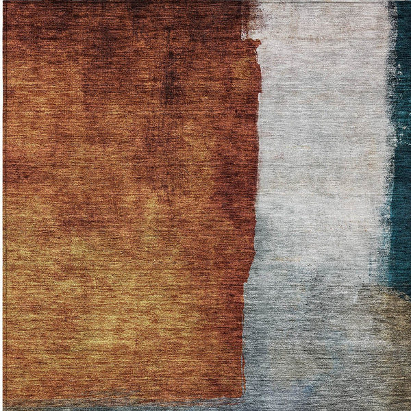 Homeroots 3' Copper Green And Gray Abstract Washable Area Rug - Perfect For Indoor And Outdoor Spaces! 10' X 14' Polyester 603724