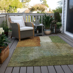 Homeroots 3' Copper Green And Gray Abstract Washable Area Rug - Perfect For Indoor And Outdoor Spaces! 3' X 5' Polyester 603725