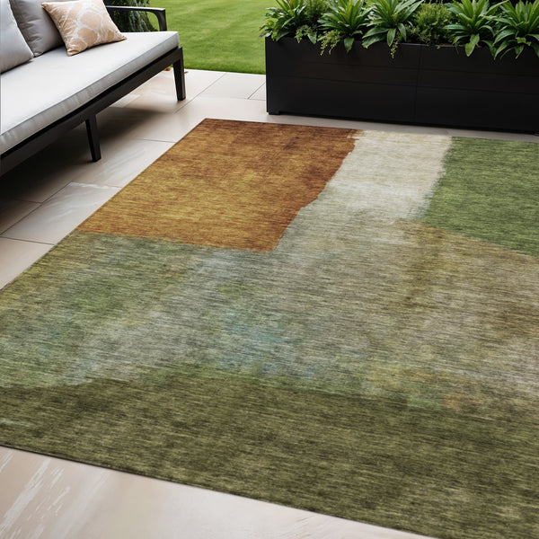 Homeroots 3' Copper Green And Gray Abstract Washable Area Rug - Perfect For Indoor And Outdoor Spaces! 5' X 8' Polyester 603726