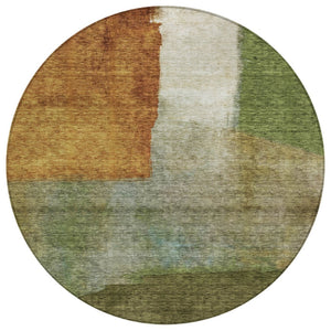 HomeRoots 5' Contemporary Green Copper Beige Abstract Washable Area Rug for Indoor and Outdoor Spaces 8' Round 603727