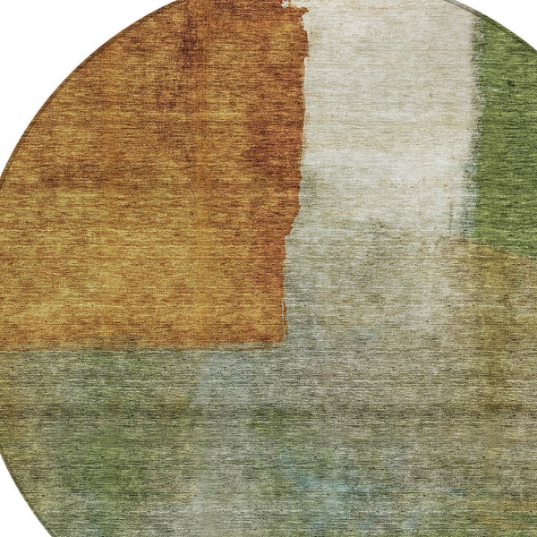 Homeroots 3' Copper Green And Gray Abstract Washable Area Rug - Perfect For Indoor And Outdoor Spaces! 8' Round Polyester 603727