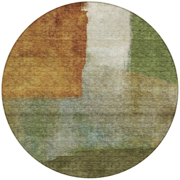 Homeroots 3' Copper Green And Gray Abstract Washable Area Rug - Perfect For Indoor And Outdoor Spaces! 8' Round Polyester 603727