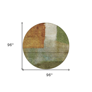 Homeroots 3' Copper Green And Gray Abstract Washable Area Rug - Perfect For Indoor And Outdoor Spaces! 8' Round Polyester 603727