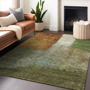 Homeroots 3' Copper Green And Gray Abstract Washable Area Rug - Perfect For Indoor And Outdoor Spaces! 8' X 10' Polyester 603728