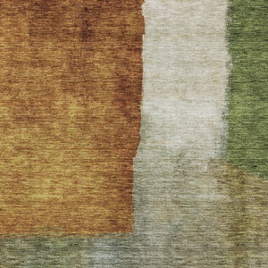Homeroots 3' Copper Green And Gray Abstract Washable Area Rug - Perfect For Indoor And Outdoor Spaces! 10' X 14' Polyester 603730