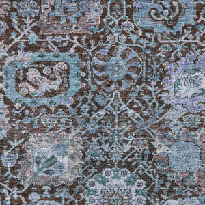 Homeroots 3' Stylish Chocolate And Aqua Damask Washable Area Rug For Indoor And Outdoor Spaces, Durable Design 5' X 8' Polyester 603732