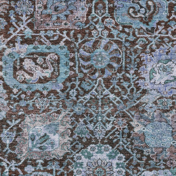 Homeroots 3' Stylish Chocolate And Aqua Damask Washable Area Rug For Indoor And Outdoor Spaces, Durable Design 5' X 8' Polyester 603732