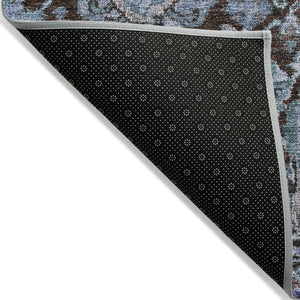 HomeRoots 5' Elegant Chocolate and Aqua Damask Area Rug - Durable, Washable, Perfect for Indoor & Outdoor Spaces 8' X 10' 603734
