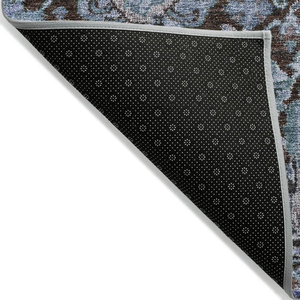 HomeRoots 5' Elegant Chocolate and Aqua Damask Area Rug - Durable, Washable, Perfect for Indoor & Outdoor Spaces 8' X 10' 603734