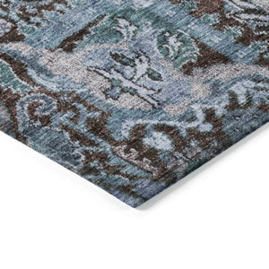 Homeroots 3' Stylish Chocolate And Aqua Damask Washable Area Rug For Indoor And Outdoor Spaces, Durable Design 8' X 10' Polyester 603734