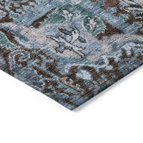 Homeroots 3' Stylish Chocolate And Aqua Damask Washable Area Rug For Indoor And Outdoor Spaces, Durable Design 8' X 10' Polyester 603734