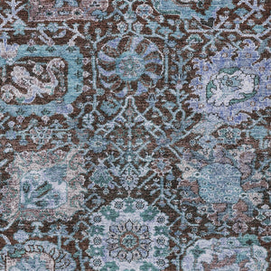 Homeroots 3' Stylish Chocolate And Aqua Damask Washable Area Rug For Indoor And Outdoor Spaces, Durable Design 8' X 10' Polyester 603734