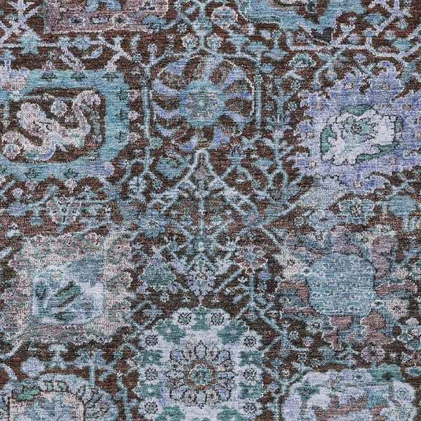 Homeroots 3' Stylish Chocolate And Aqua Damask Washable Area Rug For Indoor And Outdoor Spaces, Durable Design 8' X 10' Polyester 603734