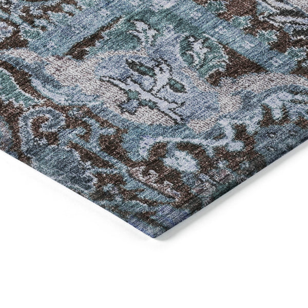 Homeroots 3' Stylish Chocolate And Aqua Damask Washable Area Rug For Indoor And Outdoor Spaces, Durable Design 9' X 12' Polyester 603735