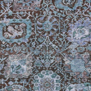 Homeroots 3' Stylish Chocolate And Aqua Damask Washable Area Rug For Indoor And Outdoor Spaces, Durable Design 9' X 12' Polyester 603735