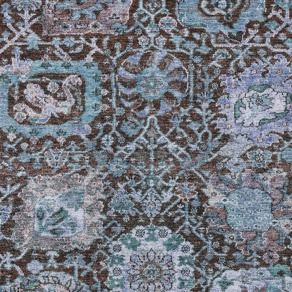 Homeroots 3' Stylish Chocolate And Aqua Damask Washable Area Rug For Indoor And Outdoor Spaces, Durable Design 9' X 12' Polyester 603735
