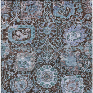 Homeroots 3' Stylish Chocolate And Aqua Damask Washable Area Rug For Indoor And Outdoor Spaces, Durable Design 10' X 14' Polyester 603736
