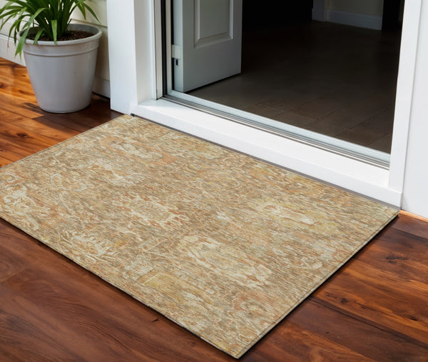 Homeroots 3' Stylish Chocolate And Aqua Damask Washable Area Rug For Indoor And Outdoor Spaces, Durable Design 3' X 5' Polyester 603737