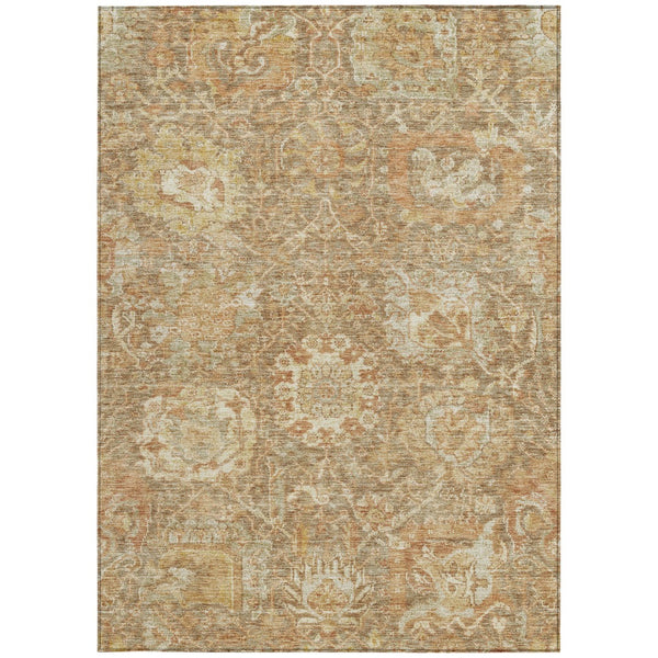 Homeroots 3' Stylish Chocolate And Aqua Damask Washable Area Rug For Indoor And Outdoor Spaces, Durable Design 5' X 8' Polyester 603738
