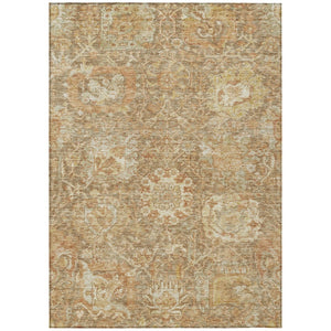 HomeRoots 5' Khaki and Brown Damask Area Rug - Washable, Durable Design for Indoor and Outdoor Elegance 5' X 8' 603738